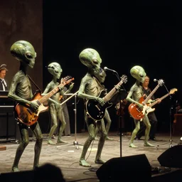film still of a band of aliens preforming a song at a concert, inspired by wyeth and ilya repin, realism