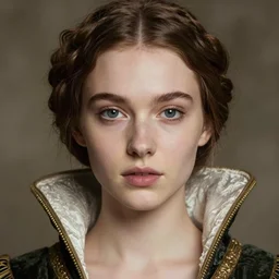 beautiful young medieval queen face centered portrait by james jean, jean delville, iris van herpen, raymond swanland and alphonse mucha, hyperdetailed realistic smooth polished porcelain, art nouveau, ornate gothic icon with heavy patina, ultrasharp hyperdetailed photorealistic octane render