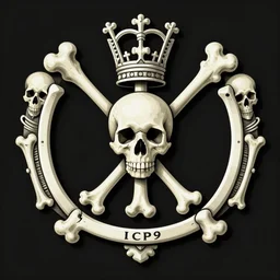 an old coat of arms in a 1930s retro futurism style, with bones annd skulls