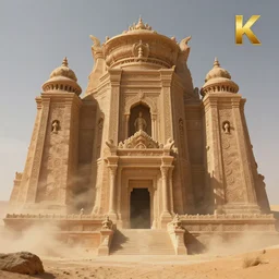 an anthropomorphic beautiful giant lost temple made of dust in a desert, fine art, award winning, intricate, elegant, sharp focus, octane render, hyperrealistic, cinematic lighting, highly detailed, digital painting, 8 k concept art, art by jamie hewlett and z. w. gu, masterpiece, trending on artstation, 8 k