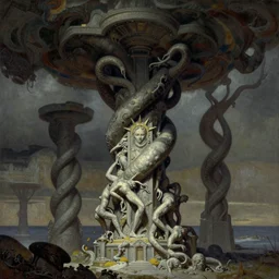 a pillar of twisting bodies ,by roberto ferri, by austin osman spare, by wayne barlowe, detailed painting, mystical, occult