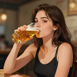 a girl drinking beer, detailed digital art by greg rutkowski.