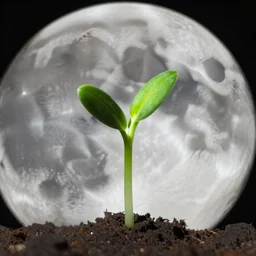 first sprouting on the moon, close up macro photography
