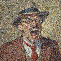 painting of nostalgia critic wearing glasses with a goatee and a hat, iconic red tie and suit jacket, screaming, angry, long tall face with pointed teeth, red round cheeks, jon hale!!
