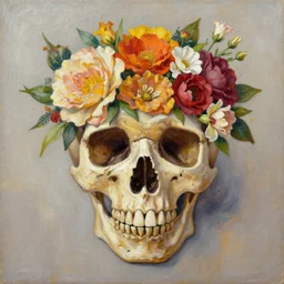 flowers arranged in the shape of a human skull oil painting beautfiul artstation portfolio trending