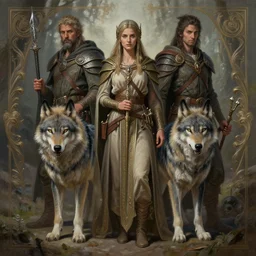 digital _ painting _ of _ a female druid with her wolf companion _ by _ filipe _ pagliuso _ and _ justin _ gerard _ symmetric _ fantasy _ highly _ detailed _ realistic _ intricate _ port