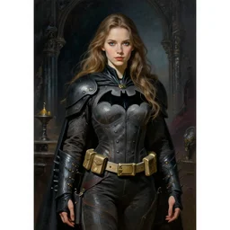 portrait of a beautiful gorgeous captivating latvian belarusian finnish norwegian swedish batman in dark dungeon, jodhpurs greg manchess painting by sargent and leyendecker, studio ghibli, medium shot asymmetrical intricate elegant illustration hearthstone, by greg rutkowski by greg tocchini by craig mullins