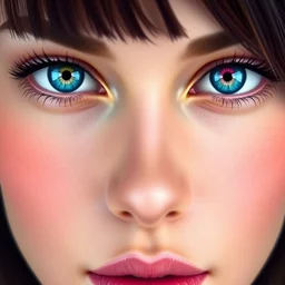 portrait of an attractive woman, one blue!! iris and one pink!! iris, different iris colors | symmetrical face, exif, hyperrealism, digital | trending on artstation, featured on arstation, cgsociety | by wlop & artgerm