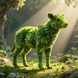Quadruped animal made from plants, detailed digital art