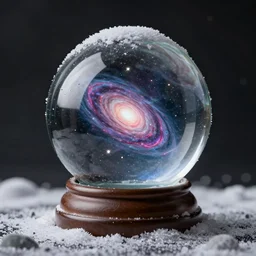 photorealistic ultra detailed image of the universe inside of a snowglobe