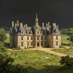 matte painting of a countryside landscape of a noble estate with xix century manor. fantastical, elaborate, sharp focus, smooth detailed digital art trending in artstation