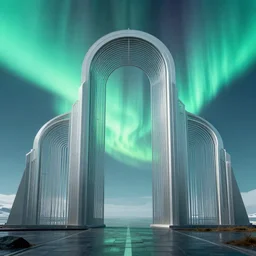 a very detailed concept art of intricate and minimalistic gates to aurora borealis, trending on artstation, symmetry, digital art, 4 k, hyper realistic, octane render, sharp focus