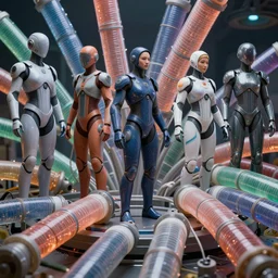 healing humans, diverse healing cybersuits, healing tubes, macro, from the side, wide wide angle, vivid, elaborate, highly detailed, beautiful lighting