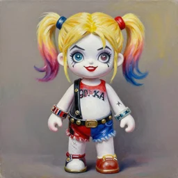 a beautiful painting toy harley quinn, by jean michel basquiat award - winning art in realistic realistic oil painting