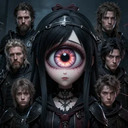 a cute portrait of lady death eye by Greg Rutkowski, Sung Choi, Mitchell Mohrhauser, Maciej Kuciara, Johnson Ting, Maxim Verehin, Peter Konig, Bloodborne, macro lens, 35mm, 8k photorealistic, cinematic lighting, HD, high details, atmospheric,