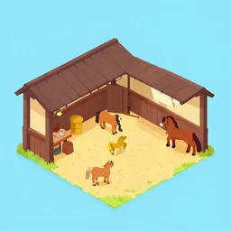 horse stable, isometric game asset, artstation