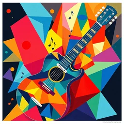 guitar, notes, rainbow geometric architectures blend with organic shapes, abstract expressionism, geometric structures and multicolored prints in style of sonia delaunay, high detail, symmetry, poster