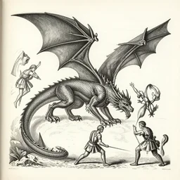 an instruction diagram depicting how to slay a dragon, victorian science manual, highly detailed, 4k