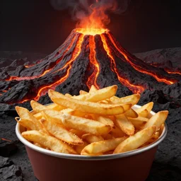 poutine ( the canadian meal ) from mount doom, volcano texture, lava texture, fire texture, digital art, studio mir
