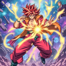 anime fighter jojo bizarre with flowing energy traveling universe high detail vivid full body