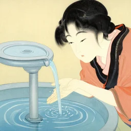 water fountain of wellness, ukiyo - e painting