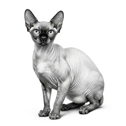 awesome gorgeous sphynx cat posing, white background, pencil sketch, monochrome,