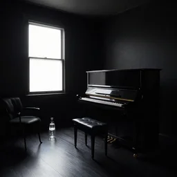 liminal photo of a black room with a piano