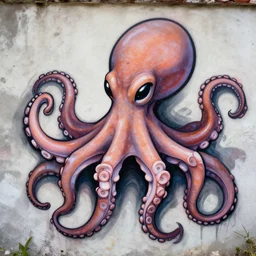 alien looking octopus, graffiti style