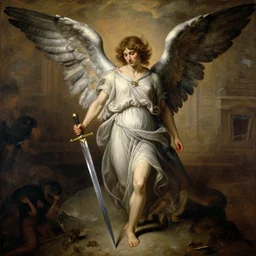 a painting of an angel holding a sword by gustave dore, artstation, gothic art, apocalypse art, angelic photograph, detailed painting