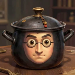 a cooking pot with harry potter's face on it, digital illustration, in the style of greg rutkowski, highly detailed