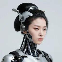 fine art portrait head shot minimal girl cyborg mech by ilm and bill sienkiewicz and emmanuel shiu, zaha hadid, mgxs, neo - futuristic tactical geisha, studio, mamiya 6 5 mm, iso 4 0 0, f / 5. 6, hyperrealism, studio lighting, studio, high detail, sharp focus, trending artstation, cgsociety