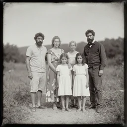 Daguerreotype image of family on summer vacation