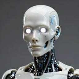 !!!angled facial portrait of a cyberpunk bone ceramic caliente humanoid robot Brasileiro with an attractive face and handsome features, large white glowing eyes, macho, piroca, dotado, guapo, reflective surface, trending on cgsociety, trending on artstation