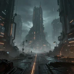 wide angle view of a dystopian piltover underground cyberpunk city, highly detailed, digital matte painting, concept art, misty, dramatic lighting, illuminated lines, outrun, vaporware, octane render, artstation, 8 k, by federico pelat and liam wong and florian pasquier