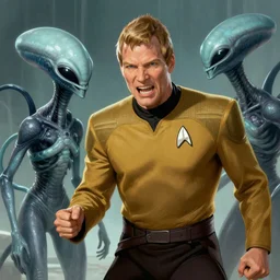 Jean Luc Picard violently murdering an alien from Star Trek, highly detailed, digital painting, artstation, concept art, smooth, sharp focus, illustration by Artgerm and Greg Rutkowski and Tom Bagshaw