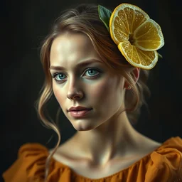 portrait of emma watson citrus, by giuseppe arcimboldo and paul barson and annie leibovitz and faith yata and artgerm and alphonse mucha, photorealistic, f 1. 8, soft lightning, high detail, 8 k