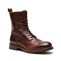 leather-bound leather boots, photorealistic, isolated on a pure white background, centered, entire object in frame, sharp focus, soft studio lighting