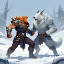 leman russ fighting alpharius, fenris, snowing / blizzard by greg rutkowski