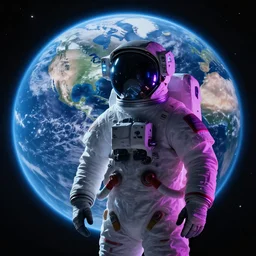 a neonpunk astronaut lookinf at earth from space