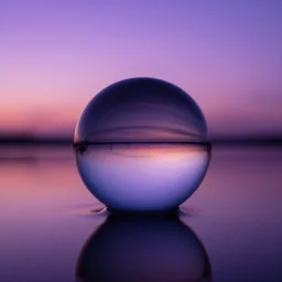 purple sunset limbo with a polished sphare on water, the sky falls to the ground, high detail