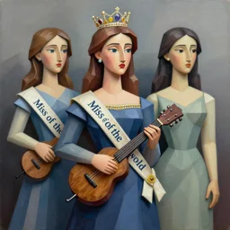 3 d cell shaded portrait painting of a'miss of the world ', 3 d cell shaded cubism, in the style of girl with a mandolin by picasso 3 d cell shaded, elegant, highly detailed, artstation, illustration, art by picasso 3 d cell shaded