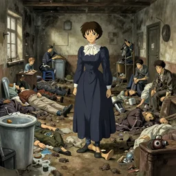 1 8 5 4 crimea, florence nightingale at the army hospital in scutari in a terrible state, overcrowded, filthy, blocked drains, broken toilets, rats everywhere. not enough medical supplies or equipment, wounded soldiers, sleep on the dirty floor, no blankets, no clean water, fresh food to eat, finely detailed perfect art, gapmoe yandere grimdark, trending on pixiv fanbox, painted by greg rutkowski makoto shinkai takashi takeuchi studio ghibli