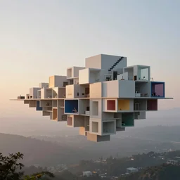 by james turrell and lawrence alma - tadema : linear spatial timeline made physical : candid photo of sunrise futuristic floating open - air design studio : node - based visual programming language designed by jony ive ( detailed minimalist panels stacked into vast explorable sculptures filled with colorful portal cubbies to shrunken spaces ) vr os ux, leica 8 k still from an a 2 4 film