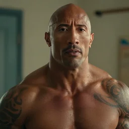close up cinematic still of Dwayne Johnson in JAWS