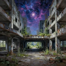 a beautiful detailed painting of urbex underground station unfinished building industrial architecture city abandoned nature by odile decq, galactic tron bladerunner 2 0 4 9 nature, archdaily, wallpaper, highly detailed, trending on artstation.