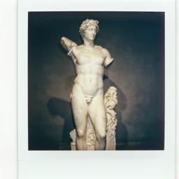 Polaroid photo of fragmented greek sculpture of a the World War 1