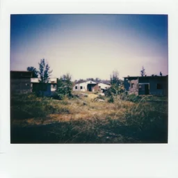 liminal dreamcore vintage photo of an abandoned rural city, grainy polaroid