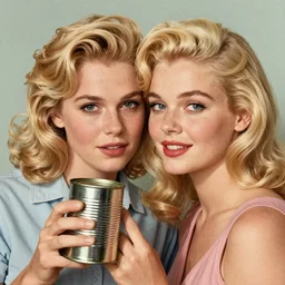 “stunning, highly detailed portrait, very detailed, couple, tin can, blonde, color vintage magazine illustration 1950”