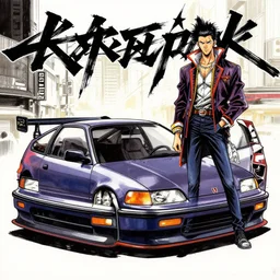 Masamune Shirow simon stalenhag exterior armored honda civic crx street neo tokyo cyberpunk. ian mcque ink calligraphy art James Gilleard.