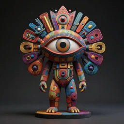 a sculpture of an intricate totem made of colorful vectors with a beautiful third eye emerging, intricate line work, visionary artist, shamanic art, concept art, award winning sculpture, ambient occlusion, digital art,
